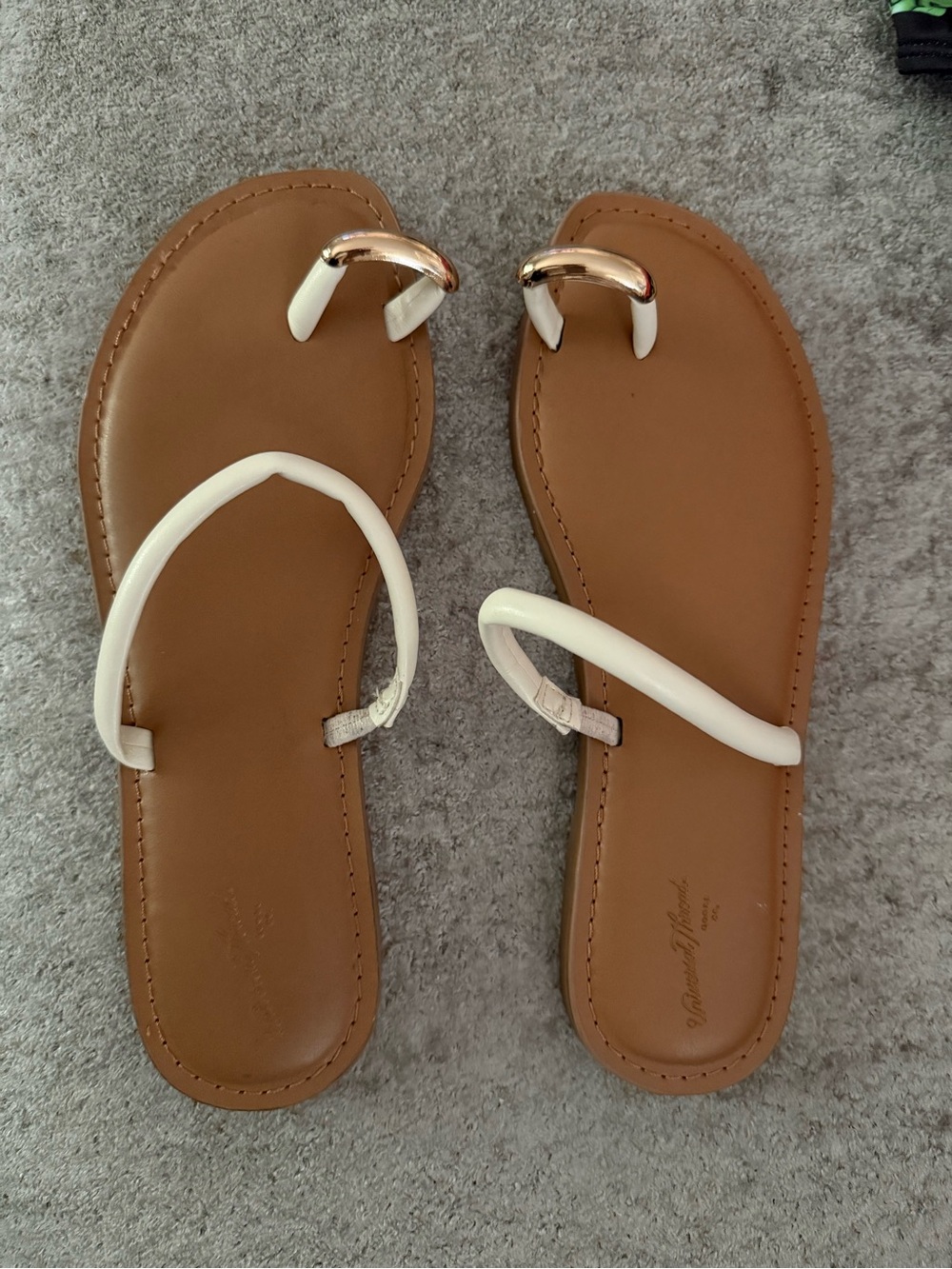 Women’s White Strap Brown Footbed Slide Sandals
